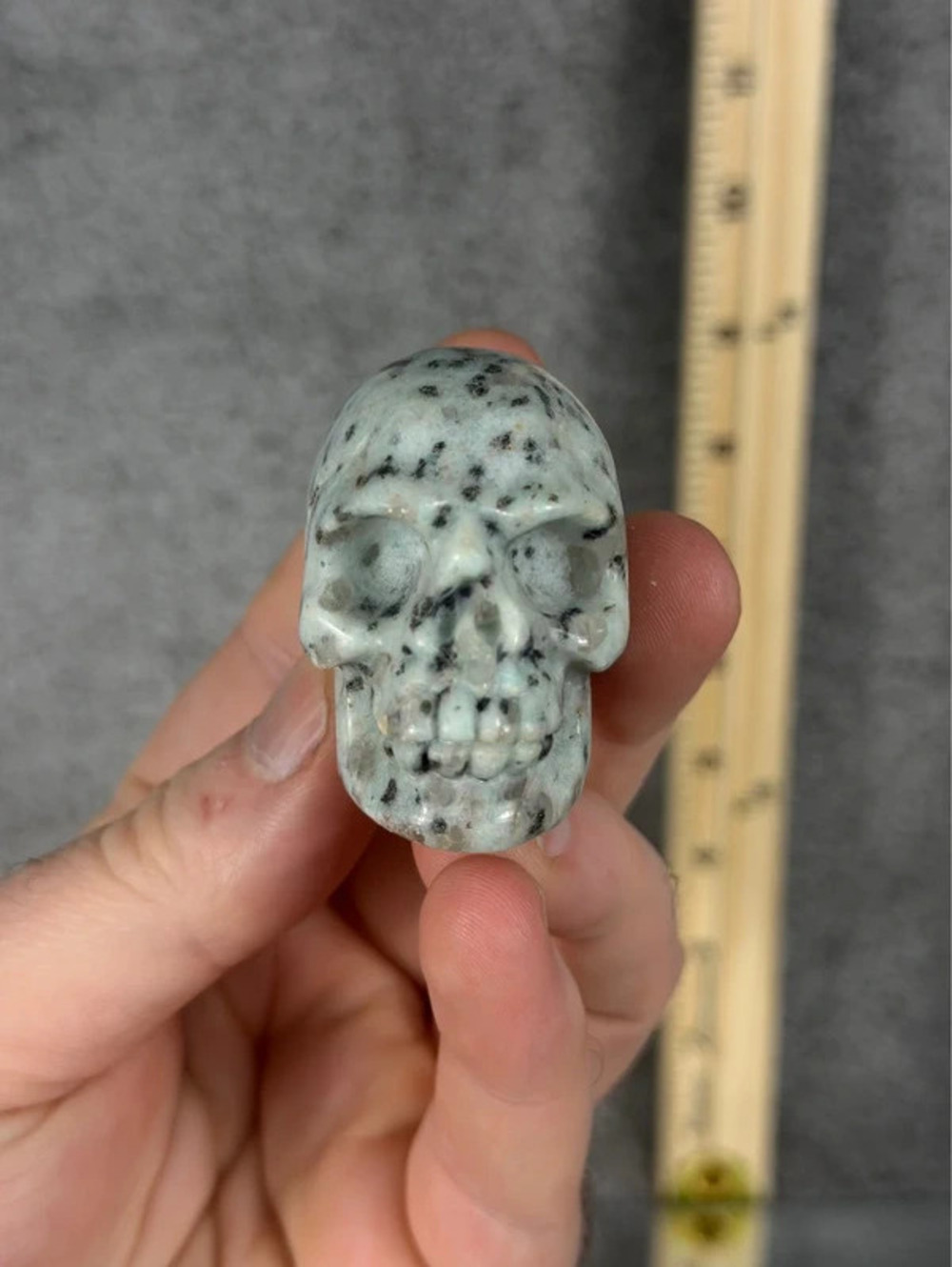 Kiwi Jasper Carved Crystal Skull 1.5" Height